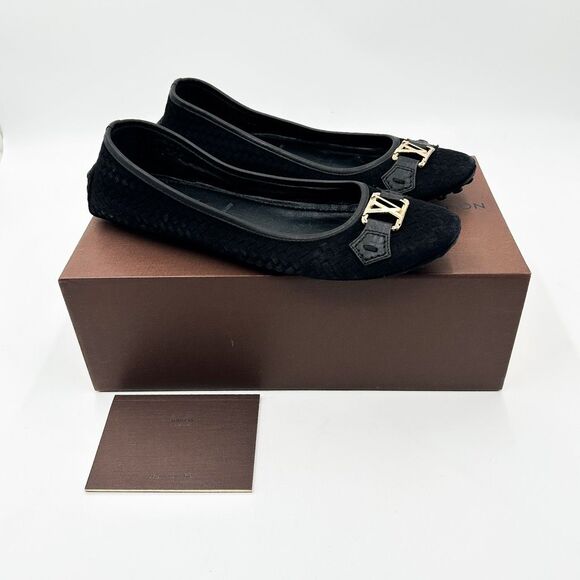 Louis Vuitton Black Leather Monogram Flats LV Size 39, 9 - Picture 1 of 13
